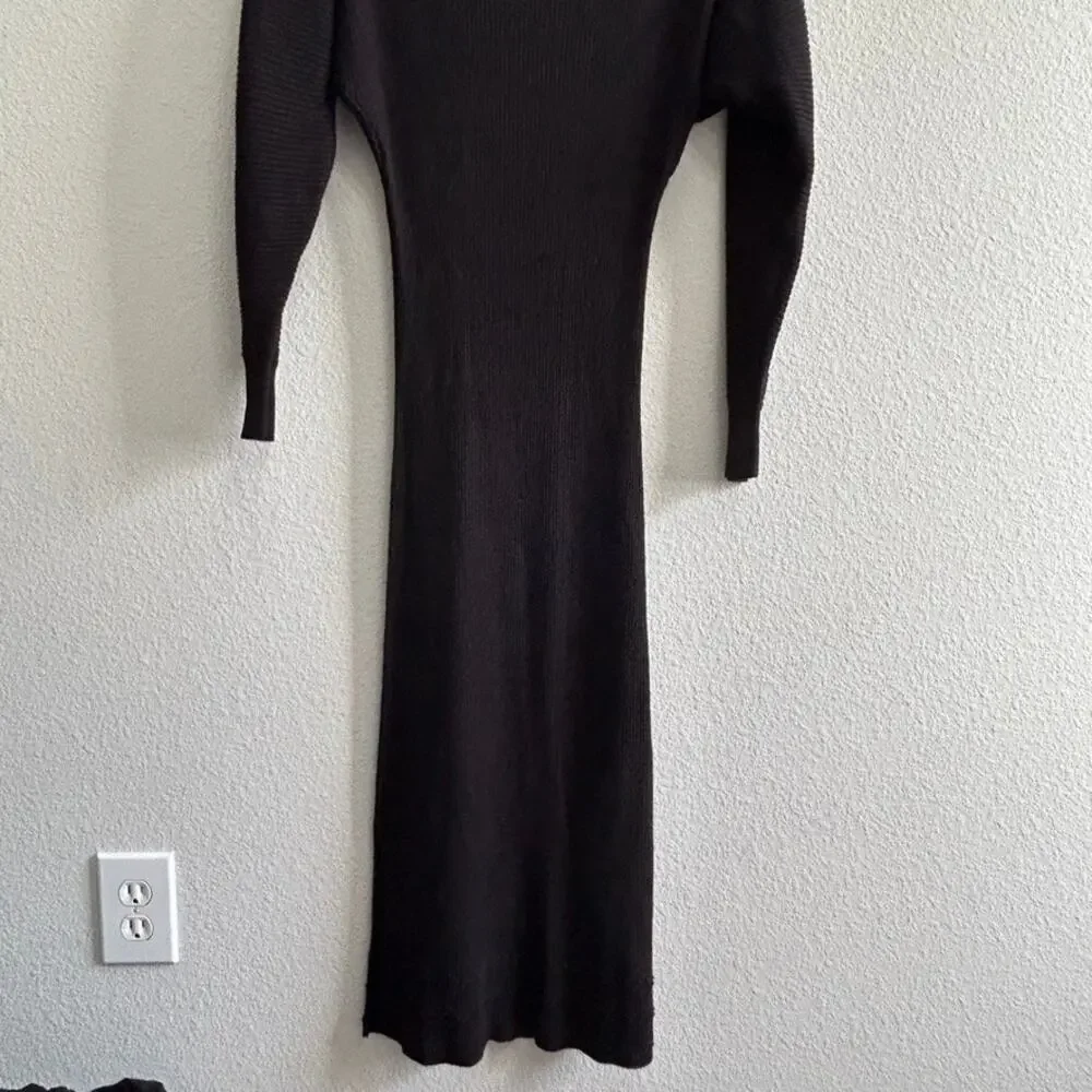 Anthropologie Shea Ribbed Rib Knit Sweater Midi Dress Black Boat Neck Small